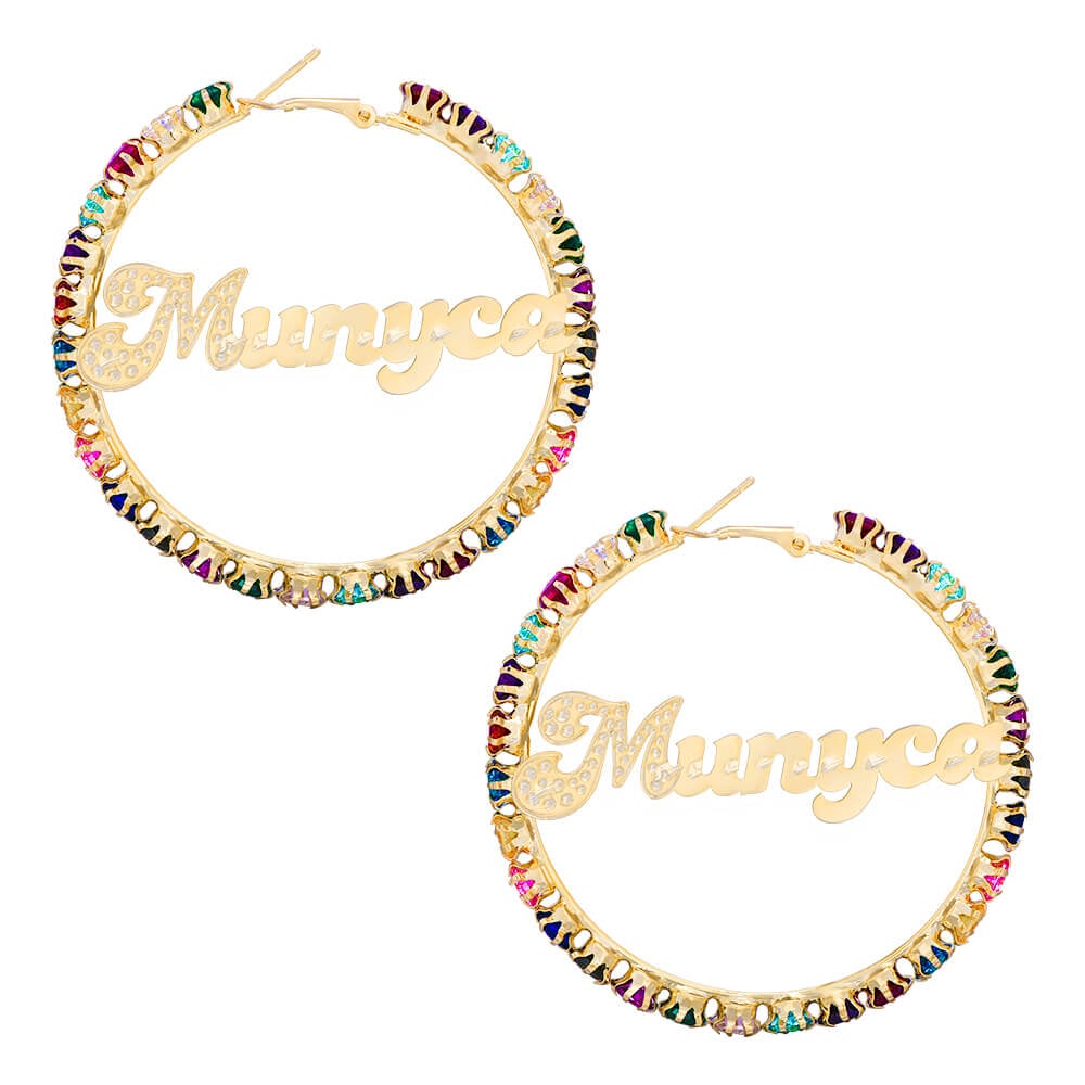 Colorful Hoop Earrings Personalized Custom Gold Plated Name Earrings-silviax