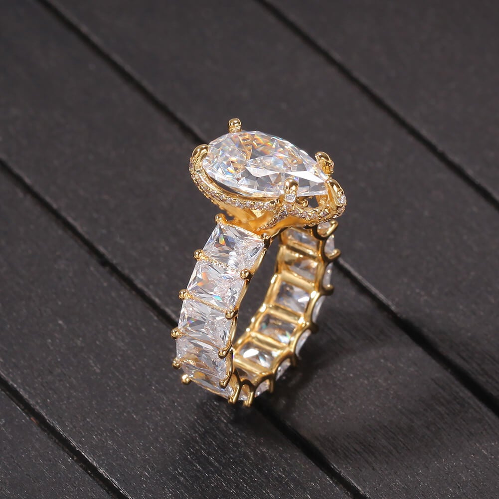 White Drop Zircon Ring Square Single Row Zircon Gold Plated Ring-silviax