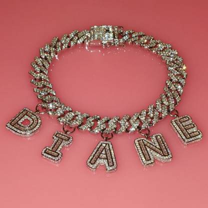 Personalized Cuban Link Iced Out Initial Letter Name Anklets-silviax