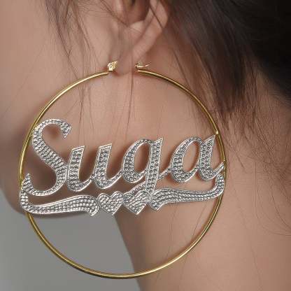 Two Tone Gold Plated Personalized Hoop Name Earrings with Heart-silviax
