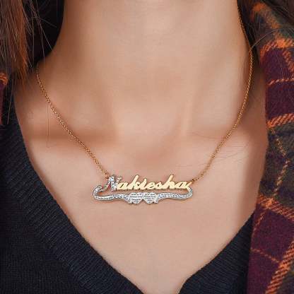 Two Tone Personalized Custom Two Heart Gold Plated Name Necklace-silviax