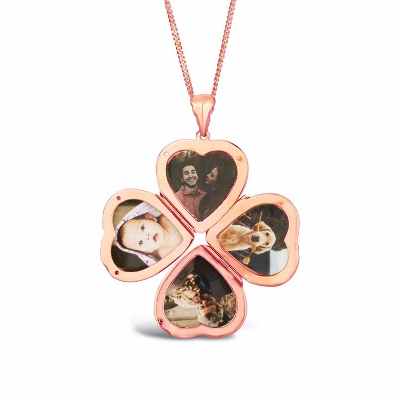 Personalized Gold Plated Four Picture Heart Locket Custom Photo Necklace Anniversary Gift-silviax