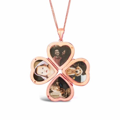 Personalized Gold Plated Four Picture Heart Locket Custom Photo Necklace Anniversary Gift-silviax