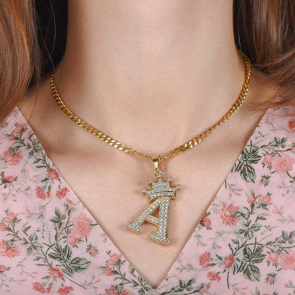Double Plate Two Tone with Heart Name Necklace and Initial Necklace with Crown Personalized Custom Gold Plated Set-silviax