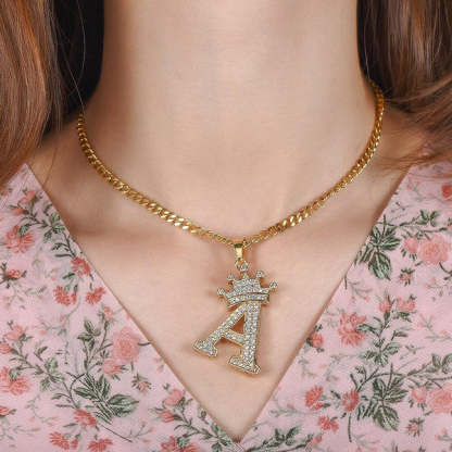 Double Plate Two Tone with Heart Name Necklace and Initial Necklace with Crown Personalized Custom Gold Plated Set-silviax