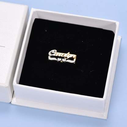 Gold Plated Personalized First Letter and Double Heart Engraving Name Ring-silviax