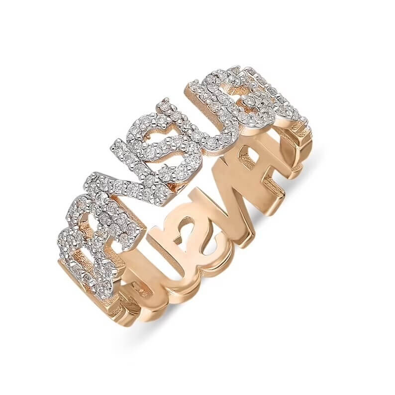 Capital Letter Full Inlaid Zircon Personalized Custom Gold Plated Name Ring-silviax