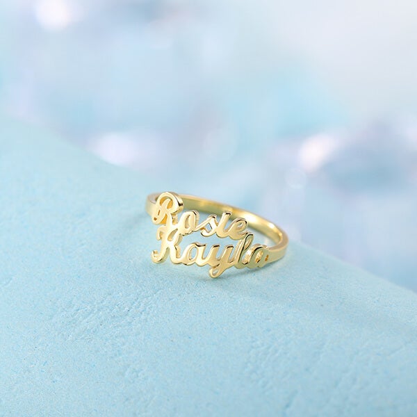 Gold Plated Personalized Name Ring with two name For Girlfriend-silviax