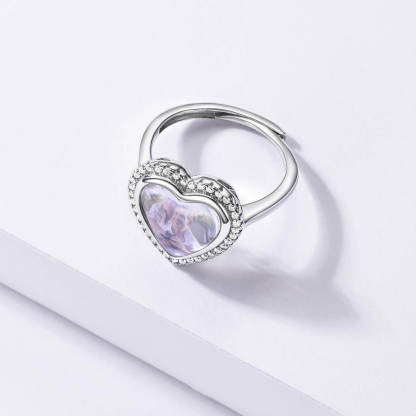Heart white Gold Personalized Custom Open Photo Ring Inlay Cubic Zirconia-silviax