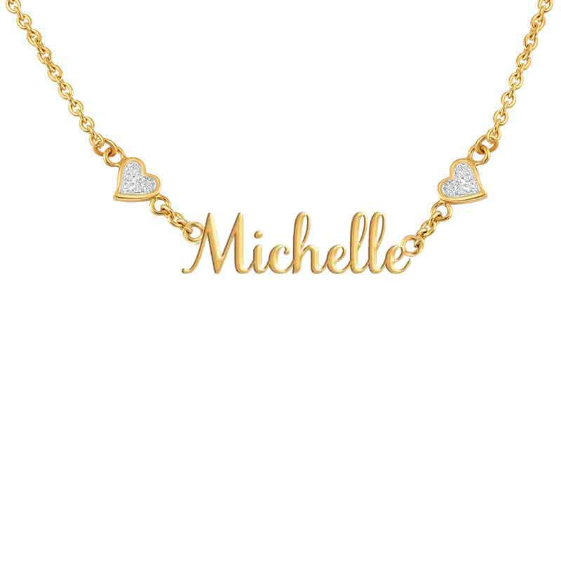 Two Hearts with Zircon Personalized Custom Gold Plated Name Necklace