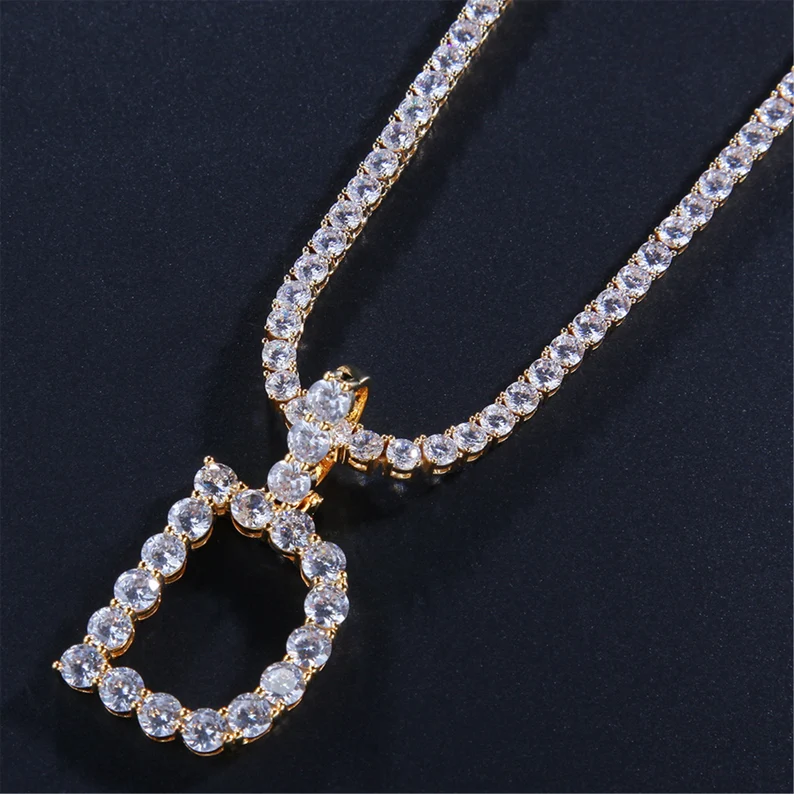 Iced Out Custom Personalized CZ Diamond A to Z Letter Pendant Initial Necklace Tennis Chain-silviax