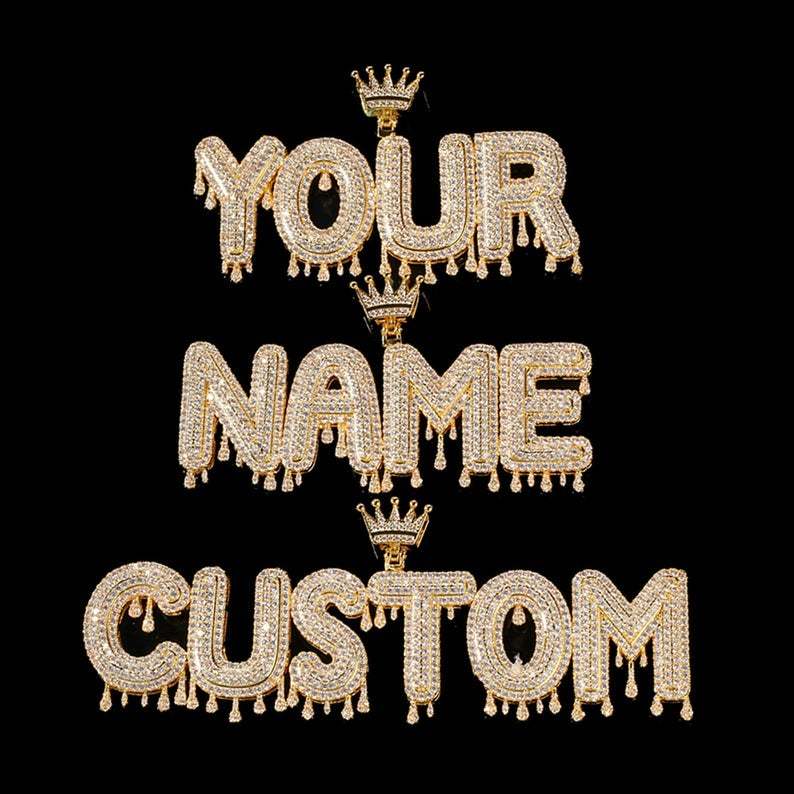 Tennis Chain Crown 2 to 6 Drip Letters Pendant Custom Gold Plated Initial Necklace-silviax