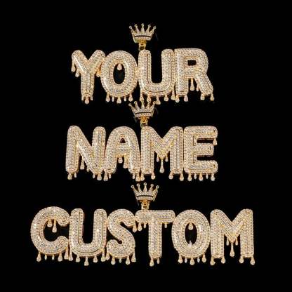 Tennis Chain Crown 2 to 6 Drip Letters Pendant Custom Gold Plated Initial Necklace-silviax