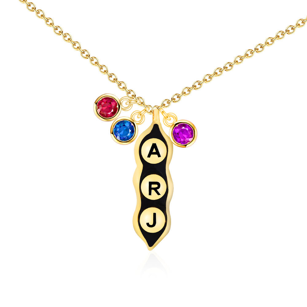 Pea Nameplate Pendant with Birthstone Personalized Custom Gold Plate Name Necklace-silviax