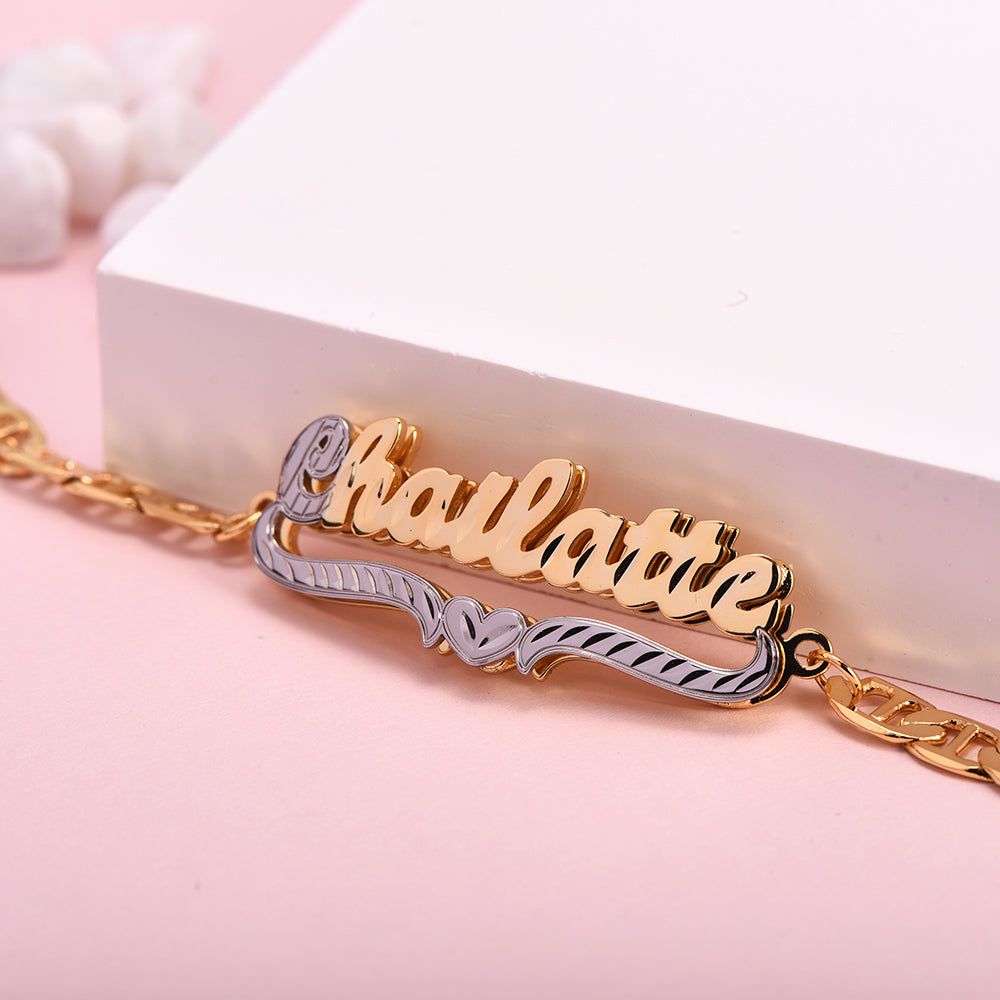 Two Tone Gold Plated Personalized Heart Name Bracelet-silviax