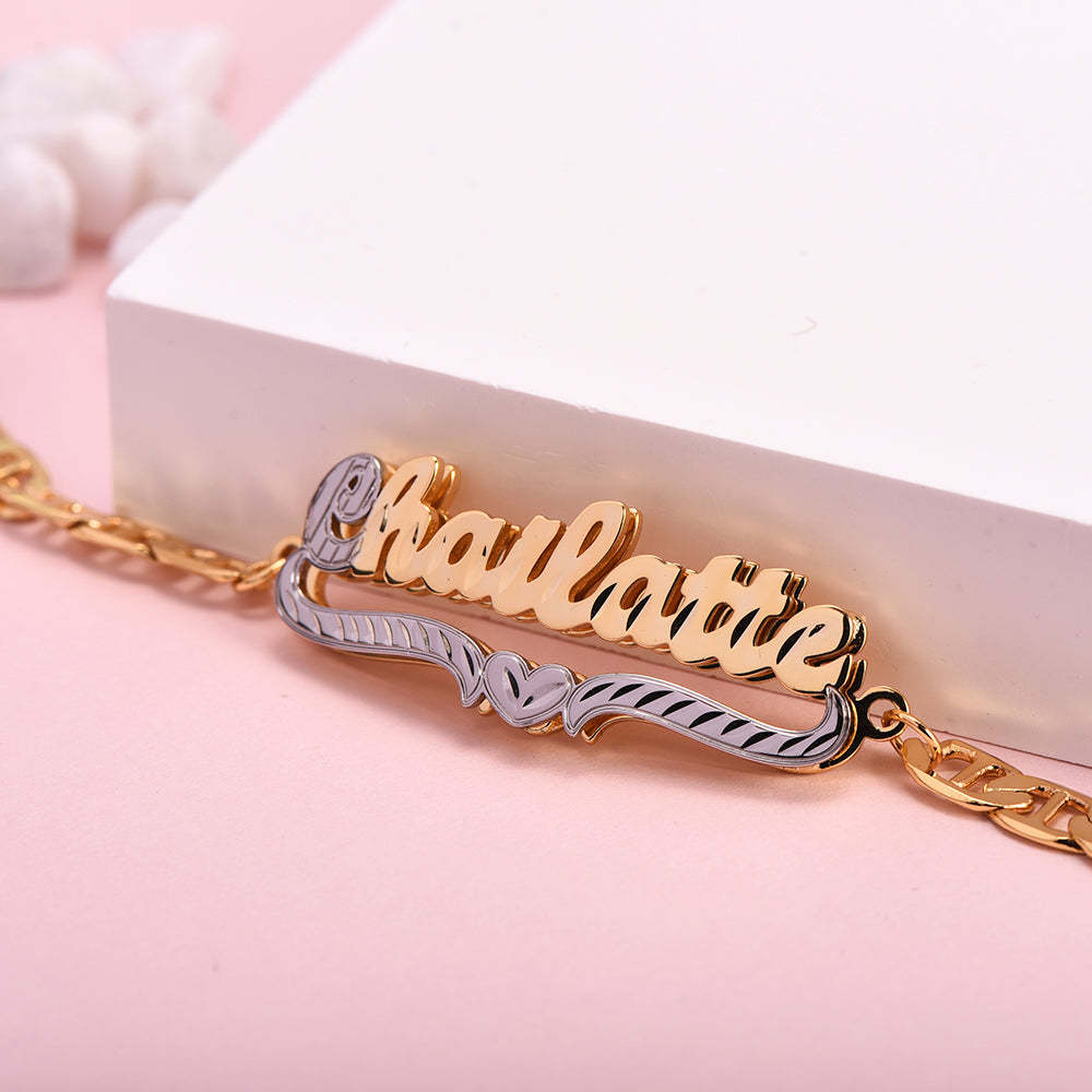 Two Tone Gold Plated Personalized Heart Name Bracelet-silviax