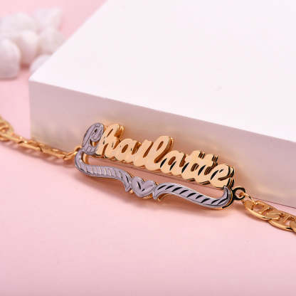 Two Tone Gold Plated Personalized Heart Name Bracelet-silviax