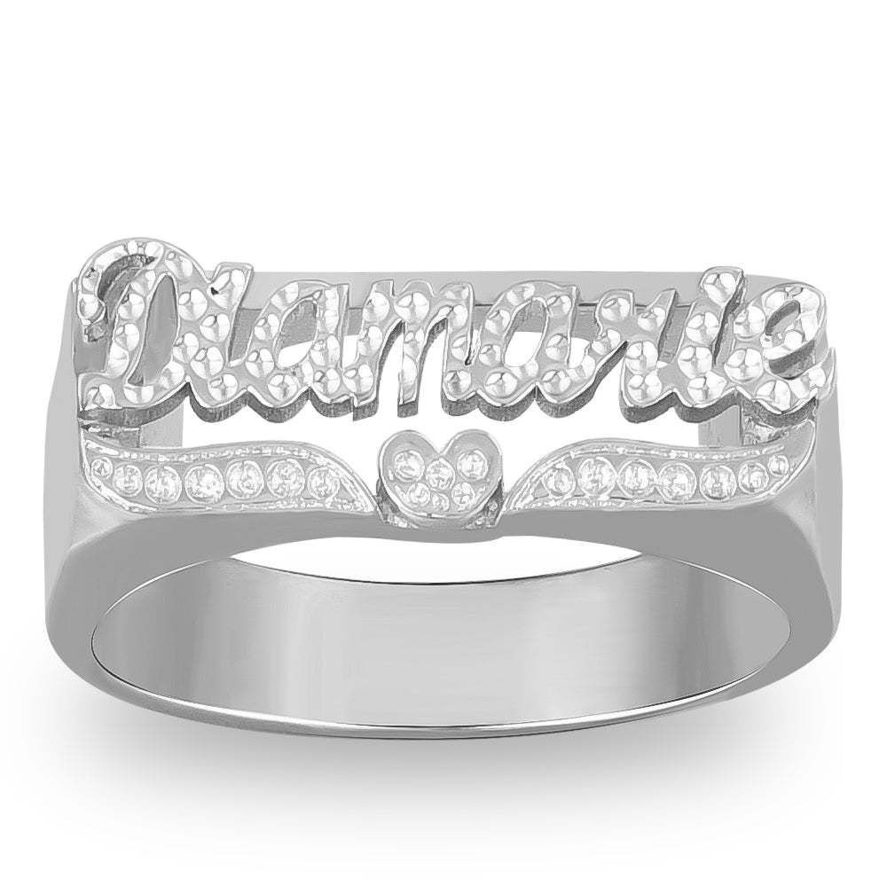 Two Tone Gold Plated Personalized Name Ring with Heart-silviax