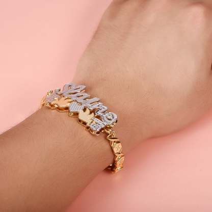 Double Layer Two Tone with Two Birds Gold Plated XOXO Chain Personalized Custom Name Bracelet-silviax
