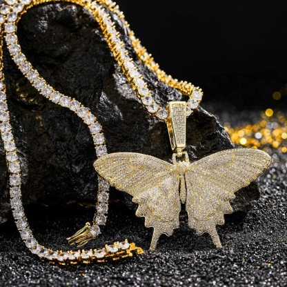 Butterfly Pendant Necklace Hip Hop Style Jewelry Gold Plated for Men Women-silviax