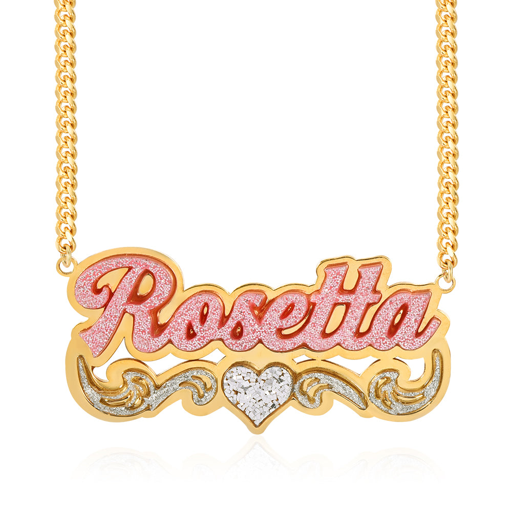 Double Plate Pink Acrylic Nameplate with Heart Personalized Custom Name Necklace-silviax