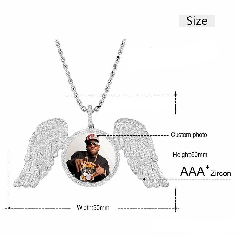 Angel Wings Round Pendant Photo Necklace Gold Plated-silviax