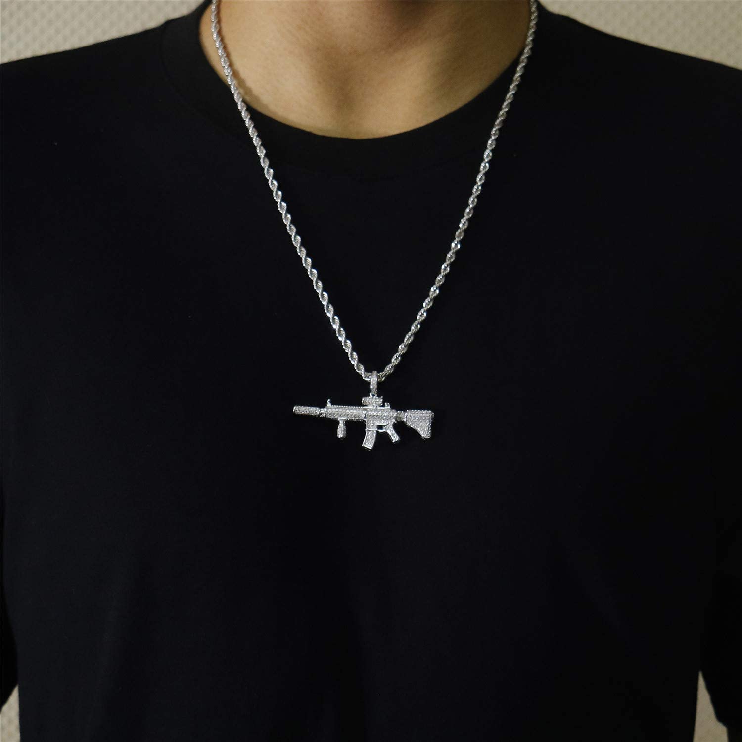 Gun Pendant Necklace Gold Plated Hip Hop Style Jewelry for Rapper-silviax