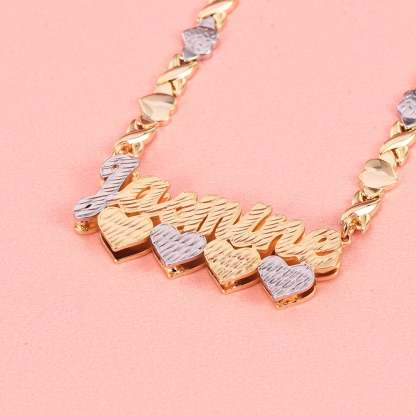Double Layer Two Tone Four Hearts Nameplate XOXO Chain Personalized Custom Gold Plated Name Necklace-silviax