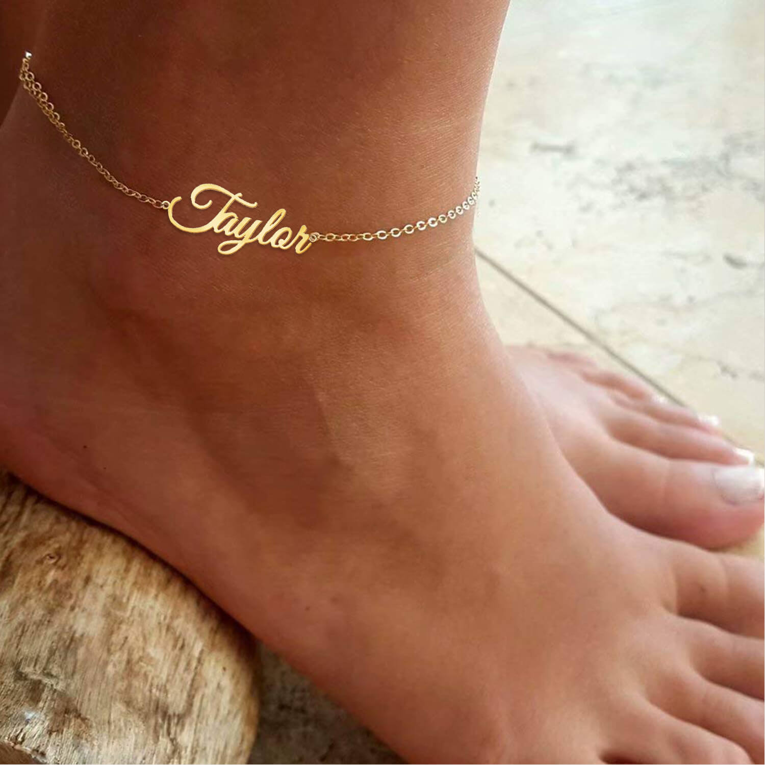 Gold Plated Classic Name Anklet For Girls-silviax