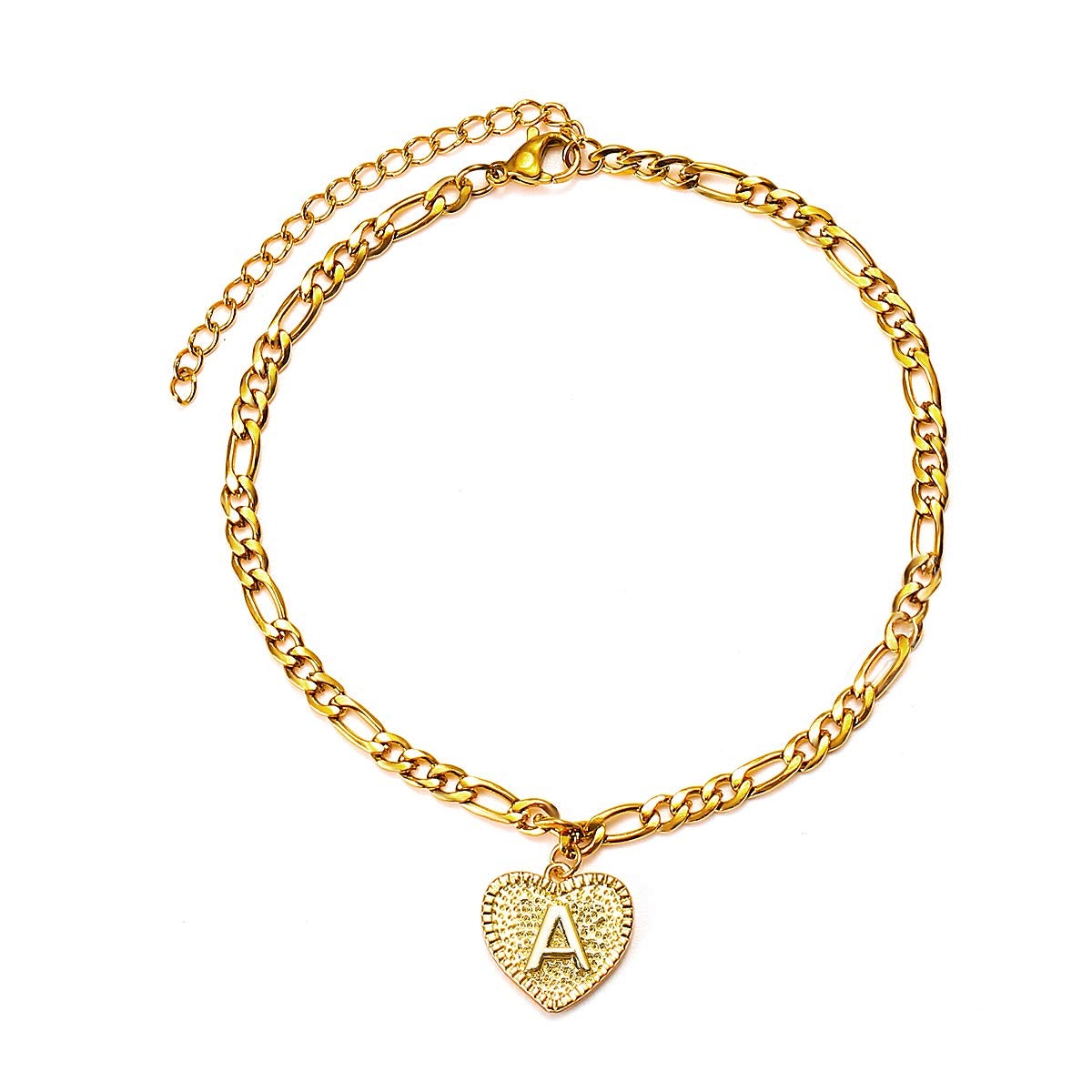 Gold Plated Heart Initial Letter Anklet-silviax