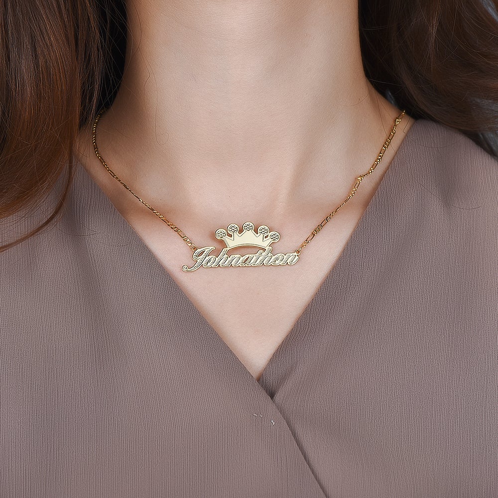 Gold Plated Personalized Crown Name Necklace-silviax