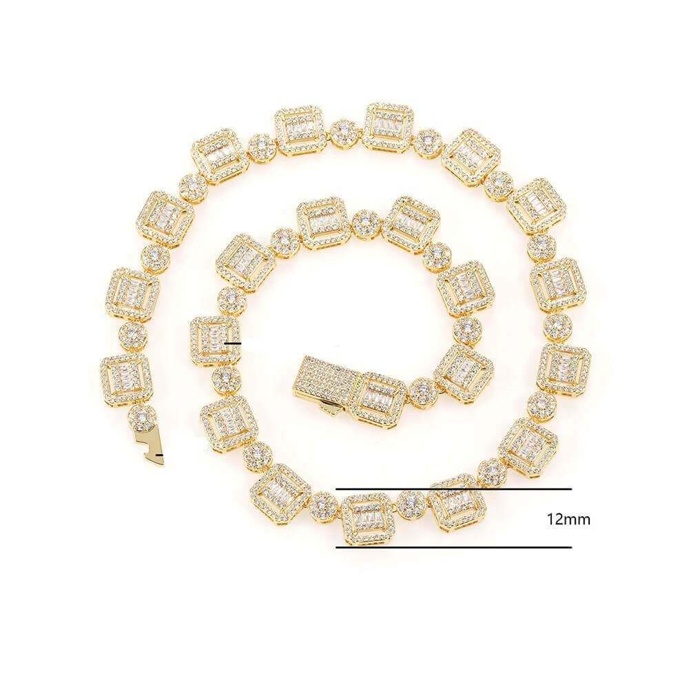 12mm Gold Plated Zircon Necklace Hip Hop Style-silviax