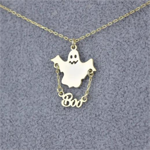 Halloween Cute Scary Boo Ghost Personalized Custom Name Necklace