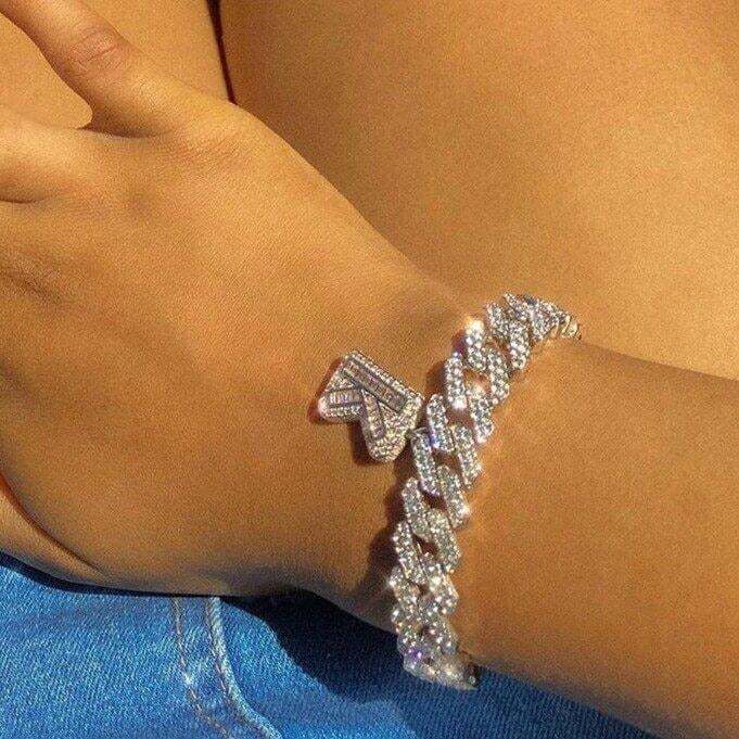 10mm Cuban Link Chain Personalized Custom Gold Plated Initial Bracelet-silviax