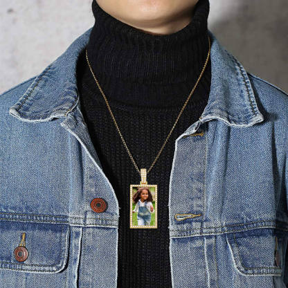 Square Pendant Personalized Custom Text Photo Necklace Gold Plated-silviax