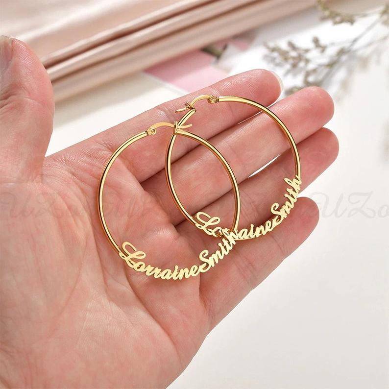 60mm Customized Hoop Gold Plated  Name Earring-silviax