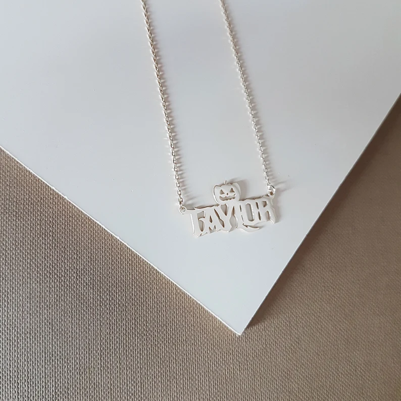 Halloween Personalized Custom Gold Plated Pumpkin Name Necklace-silviax