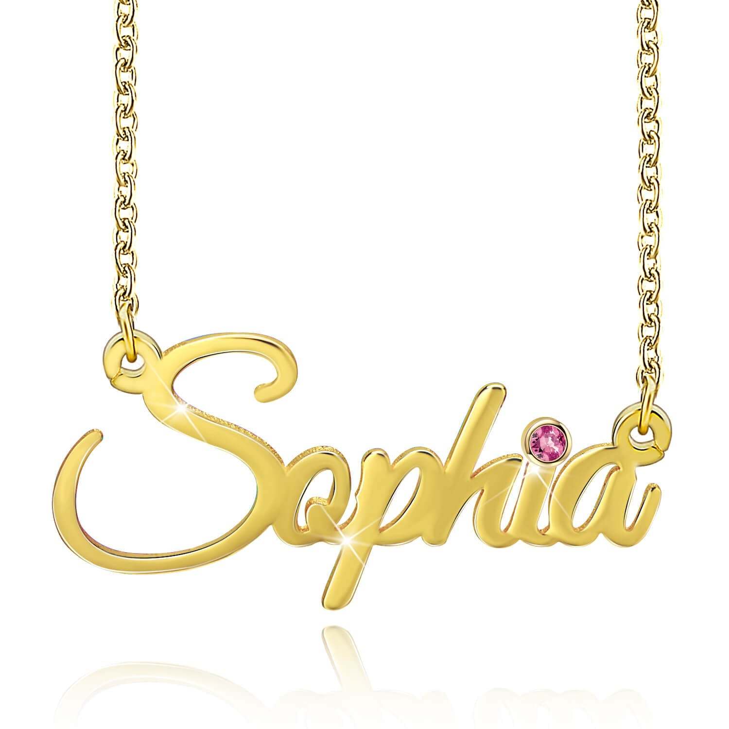 Nameplate Pendant with Birthstone Gold Plated Personalized Custom Name