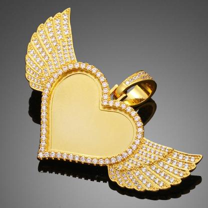 Angel Wings Heart Pendant Gold Plated Personalized Photo Necklace-silviax