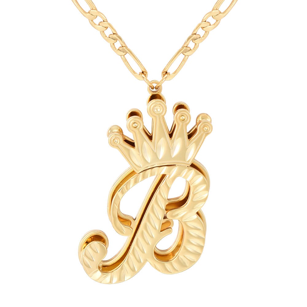 Double Layer Large Letter Crown Pendant Gold Plated Personalized Custom Initial Necklace-silviax