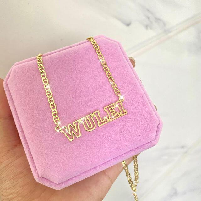 Hollow Letter Nameplate Pendant Personalized Custom Gold Plated Name Necklace-silviax