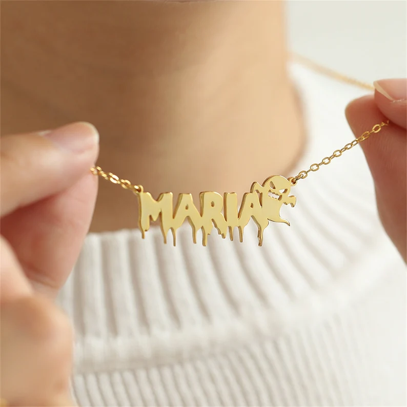 Halloween Scary Ghost Personalized Custom Gold Plated Name Necklace-silviax