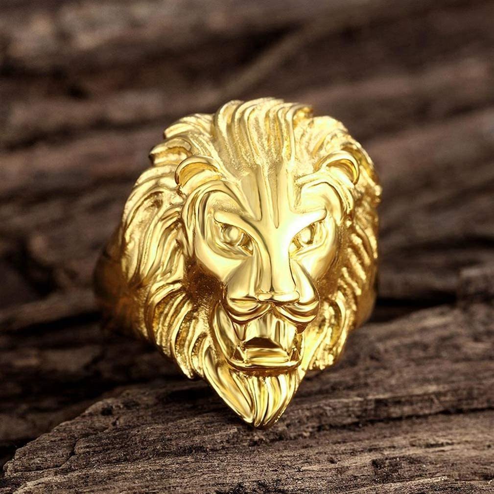 Vintage Gold Plated Lion Head Rings Heavy Metal Rock Punk Gothic Style Jewelry for Men-silviax