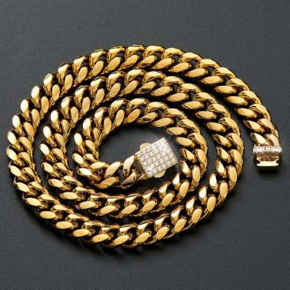 12mm Cuban Link Chain Gold Plated Hypoallergenic Hip Hop Jewelry Necklace For Men Women-silviax