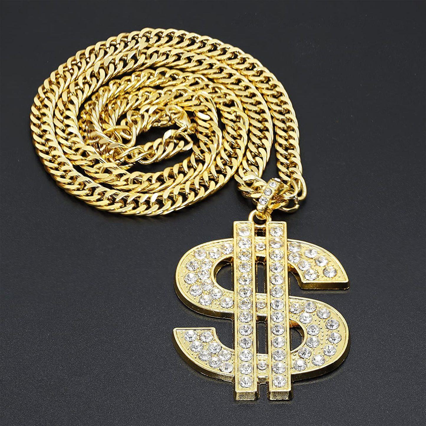 Hip Hop Dollar Sign Pendant Necklace Gold Plated Copper Jewelry-silviax