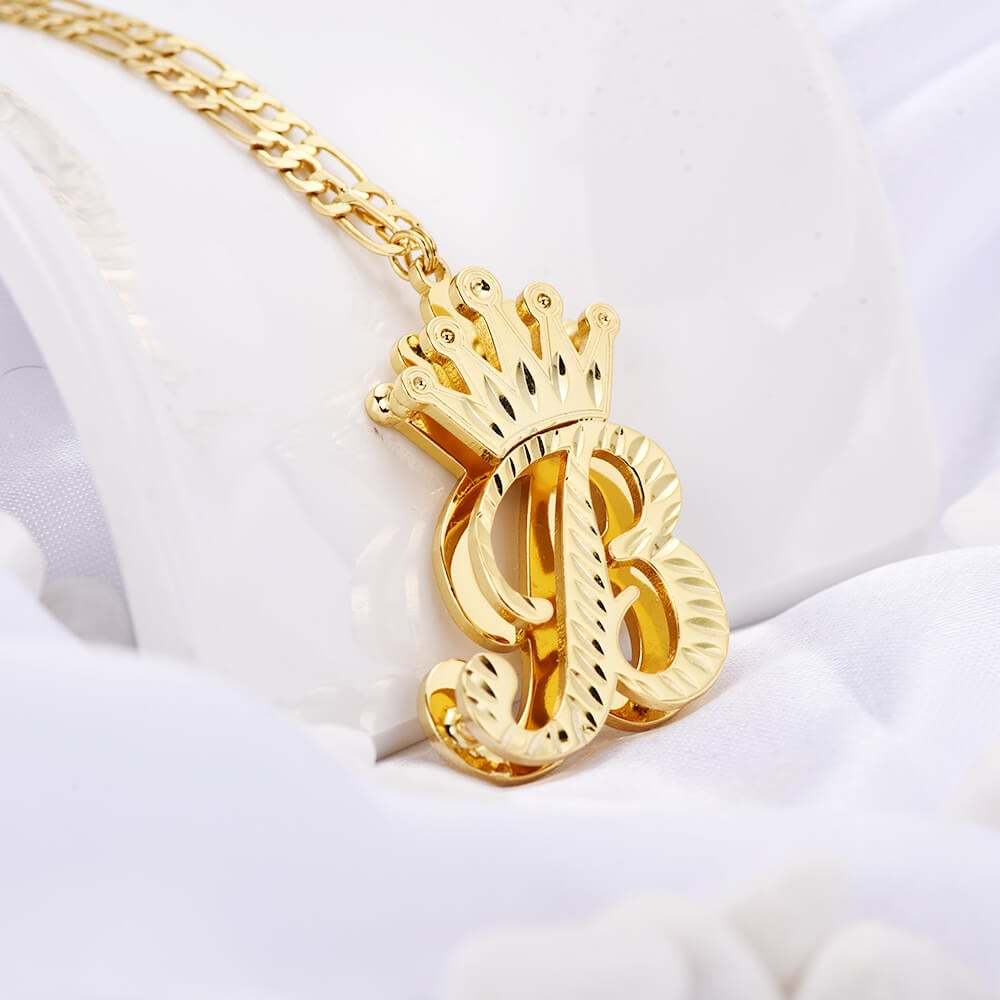 Double Layer Large Letter Crown Pendant Gold Plated Personalized Custom Initial Necklace-silviax