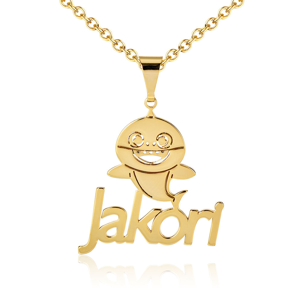Cute Shark Nameplate Pendant Personalized Custom Gold Plated Name Necklace
