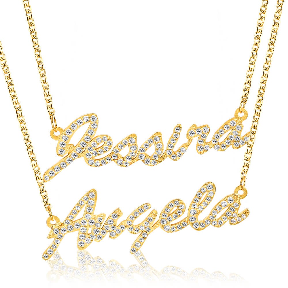 Double Chain Double Name Necklace Personalized Custom Gold Plated-silviax