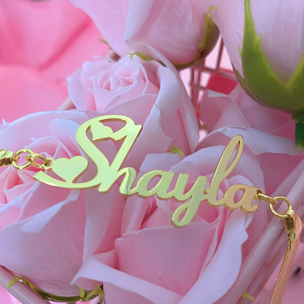 Heart Font Nameplate With Snake Chain Personalized Custom Gold Plated Name Necklace-silviax