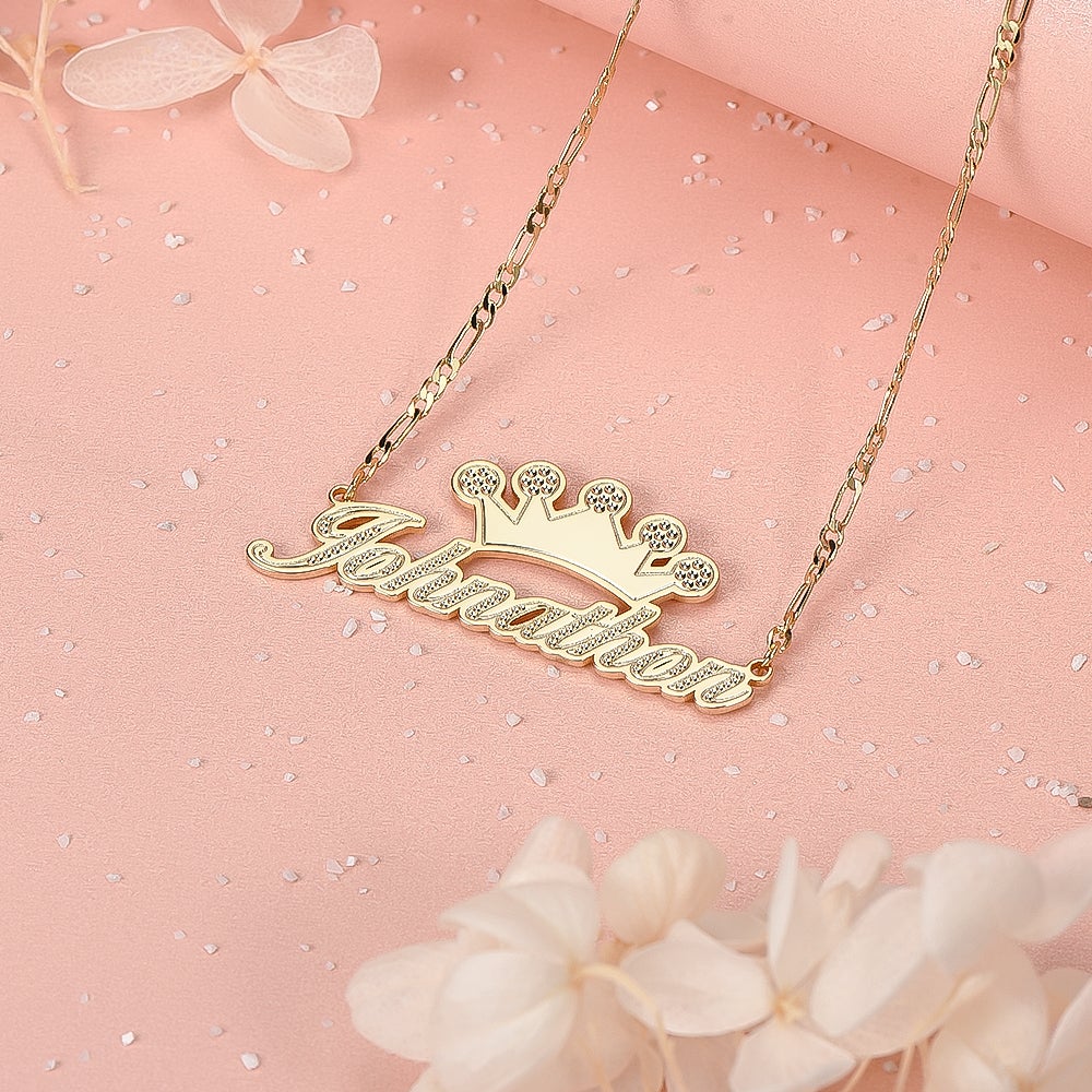 Gold Plated Personalized Crown Name Necklace-silviax